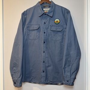 L L Bean 300217 Men's Flannel Lined Hurricane Shirt L Blue Work Chore‎ EUC